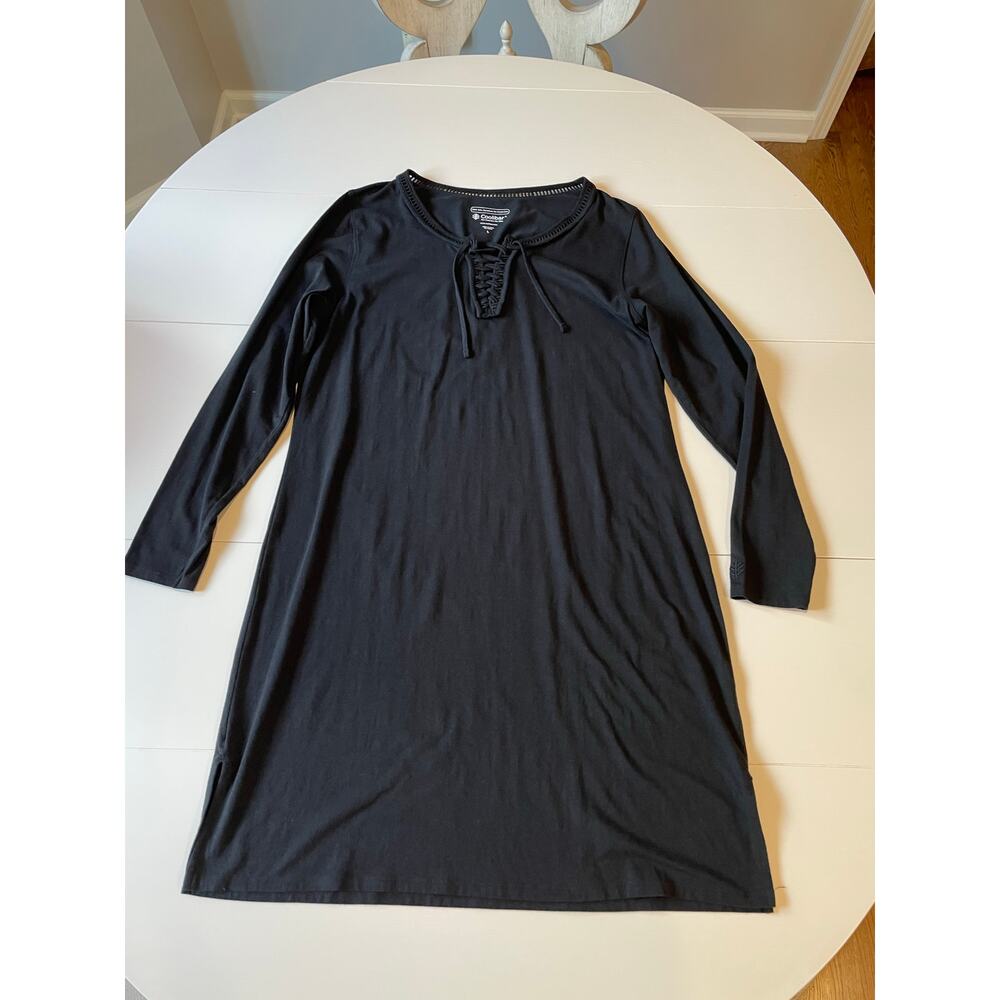Coolibar UPF 50+ Sun Protection Bamboo Cotton Dress Sz L Lace Up Front Black - Picture 10 of 12